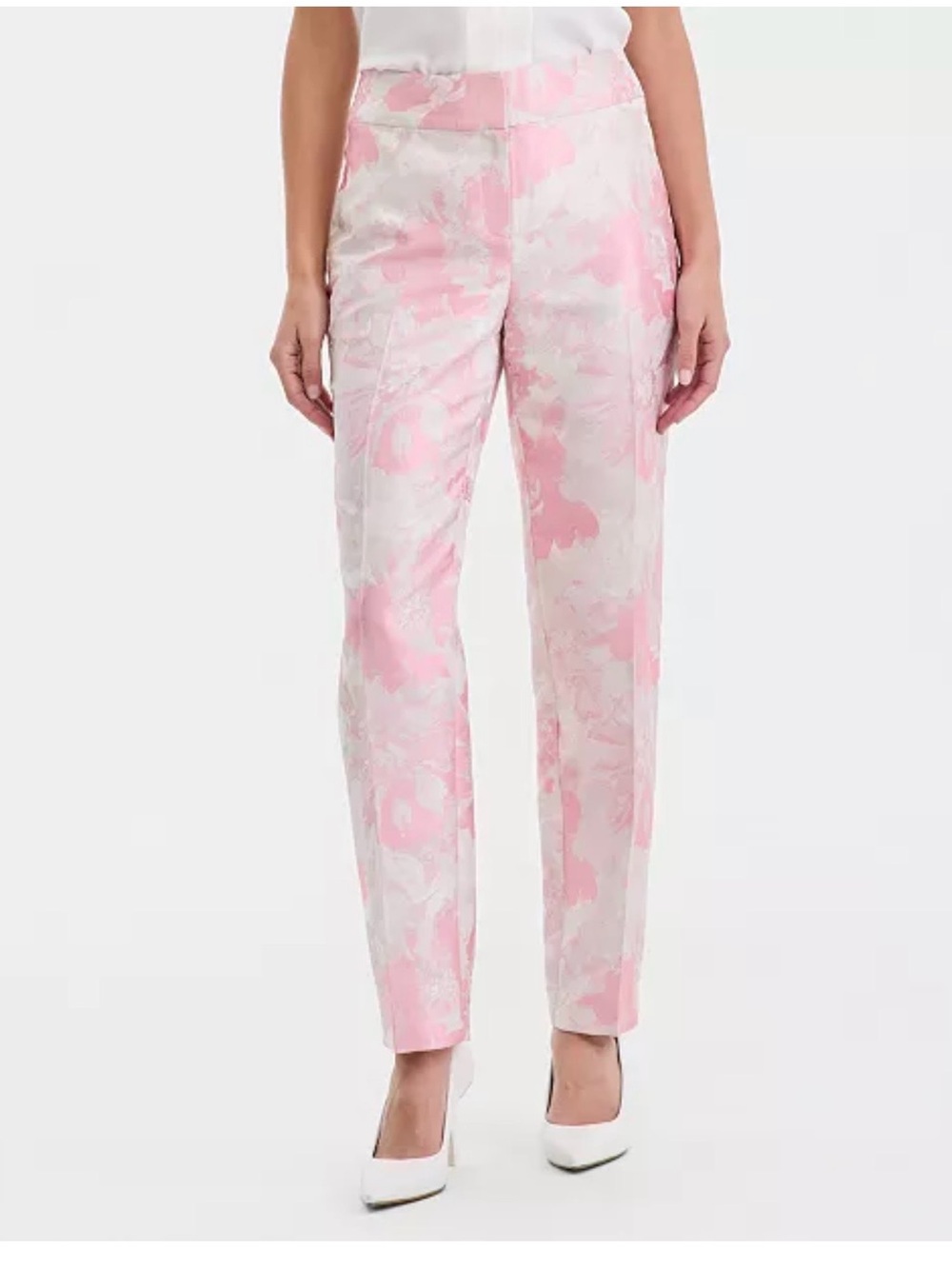 Kasper Pink and Cream Floral Straight Leg Pants